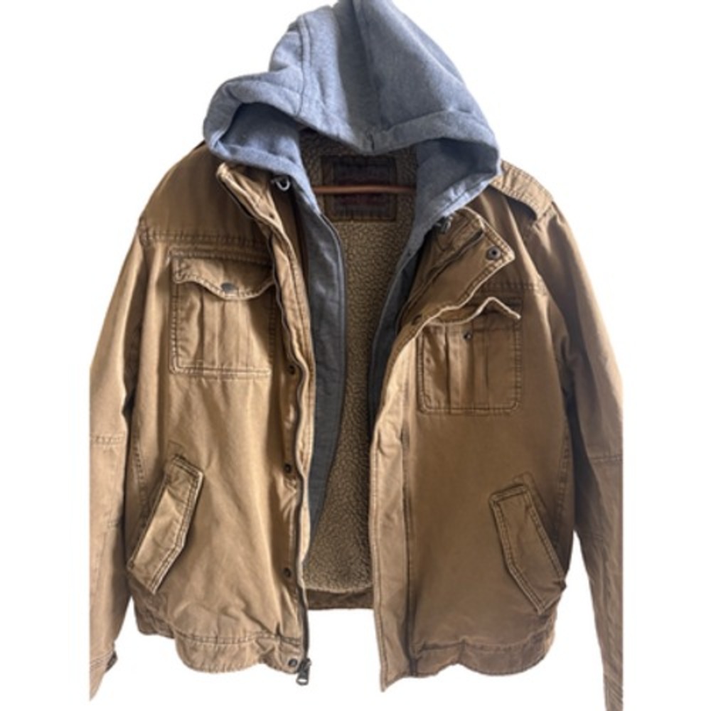 Levis Mens Large Sherpa Lined Field Jacket Brown Detachable Hood Gorp Outdoor